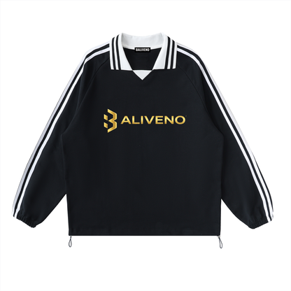 Contrast Striped Lapel Collar Sweatshirt