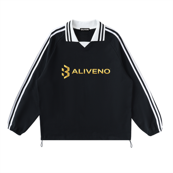 Contrast Striped Lapel Collar Sweatshirt