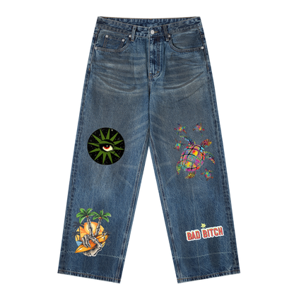 Vintage Wash Baggy Denim Jeans