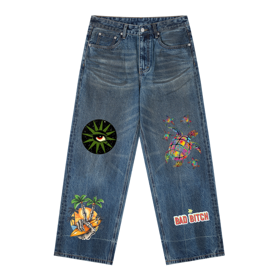 Vintage Wash Baggy Denim Jeans