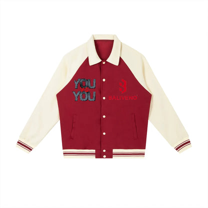 Contrast Raglan Sleeve Baseball Jacket