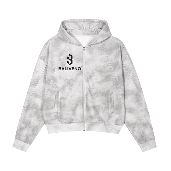 Dirty Washed Zip-Up Fleece Hoodie