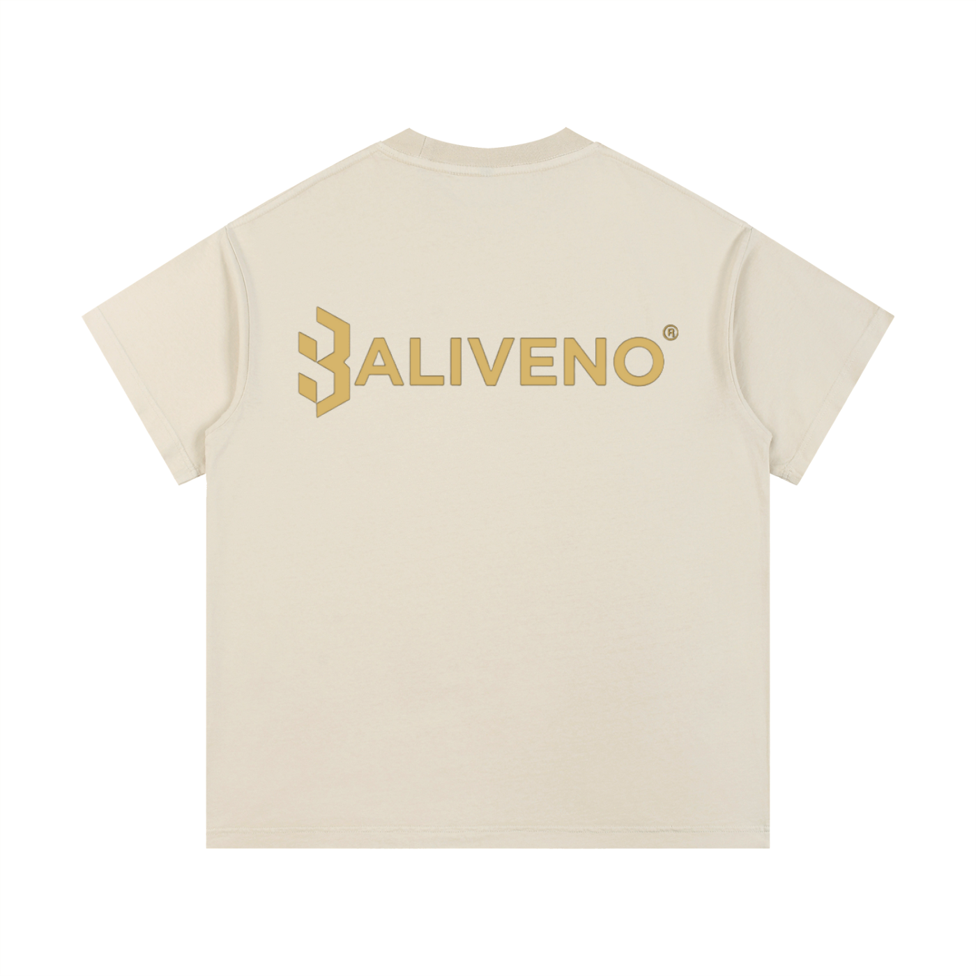 BALIVENO Vintage Wash Cotton T-Shirt in cream color, featuring bold logo design, ideal for casual and streetwear style. 👕✨