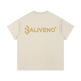 BALIVENO Vintage Wash Cotton T-Shirt in cream color, featuring bold logo design, ideal for casual and streetwear style. 👕✨
