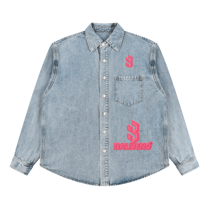 Baliveno Pink Unisex Vintage Wash Denim Shirt