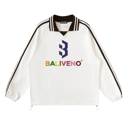 Contrast Striped Lapel Collar Sweatshirt