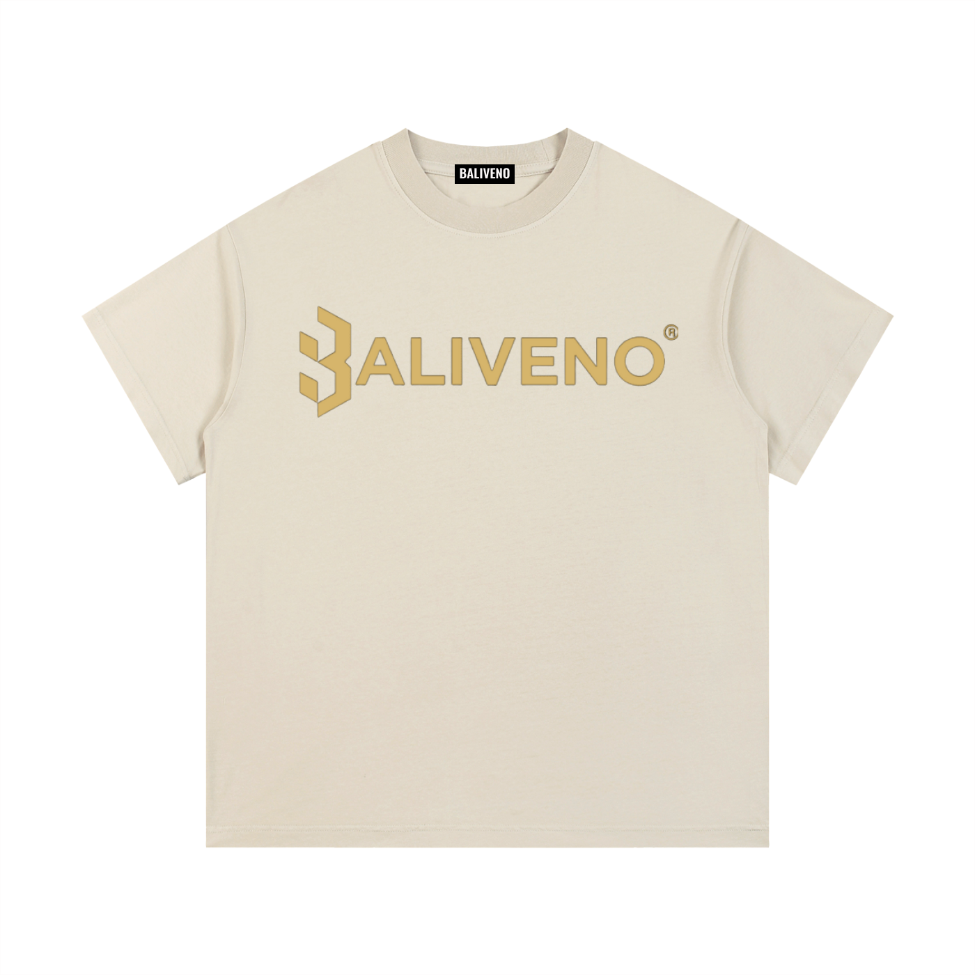 BALIVENO Vintage Wash Cotton T-Shirt in beige with logo, casual style for street, school, outdoor activities. 🌟👕
