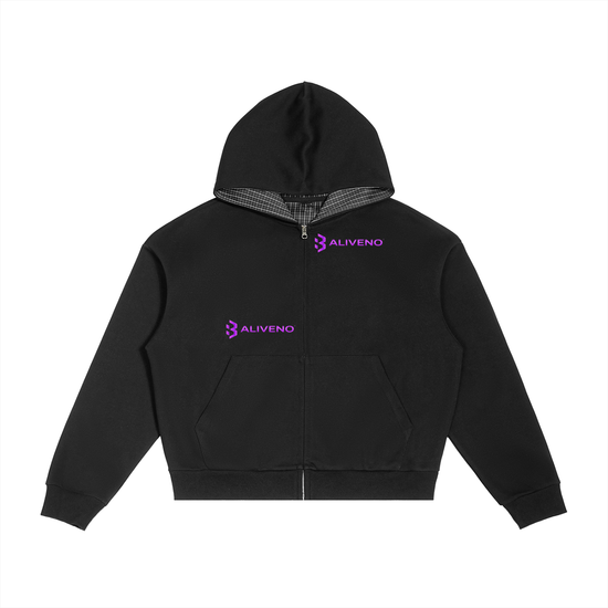 Baliveno Contrast Plaid Boxy Zip Hoodie