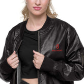 Leather Bomber JacketLeather Bomber JacketElevate your wardrobe with timeless style and sophistication with our Leather Bomber Jacket. Crafted from high-quality 100% PU leather, this classic piece is a must-[Bal]