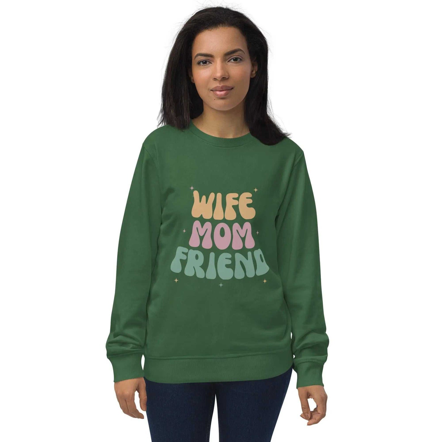 Wife Mom FriendWife Mom Friend SweatshirtIntroducing the Wife Mom Friend Sweatshirt, a cozy essential crafted from a blend of organic and recycled materials. This sweatshirt boasts a soft and inviting feel,[Bal]