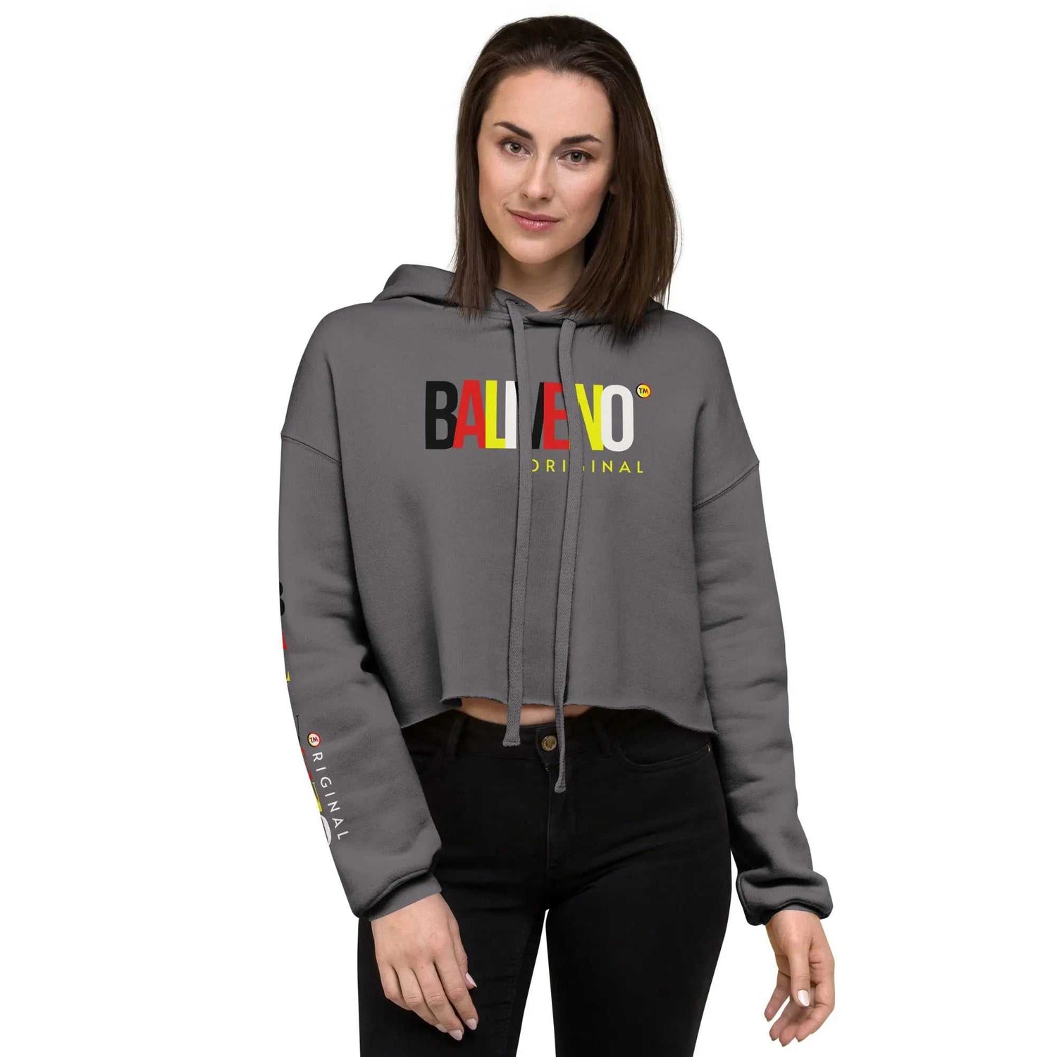 Baliveno Crop HoodieBaliveno Crop HoodieMake a stylish statement in this trend-setting Baliveno Cropped Raw Hem Drawstring Hoodie. This modern take on the classic pullover features an edgy raw hem and adju[Bal]