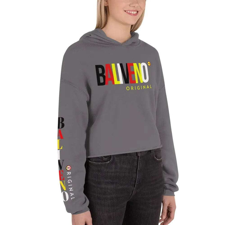 Baliveno Crop HoodieBaliveno Crop HoodieMake a stylish statement in this trend-setting Baliveno Cropped Raw Hem Drawstring Hoodie. This modern take on the classic pullover features an edgy raw hem and adju[Bal]